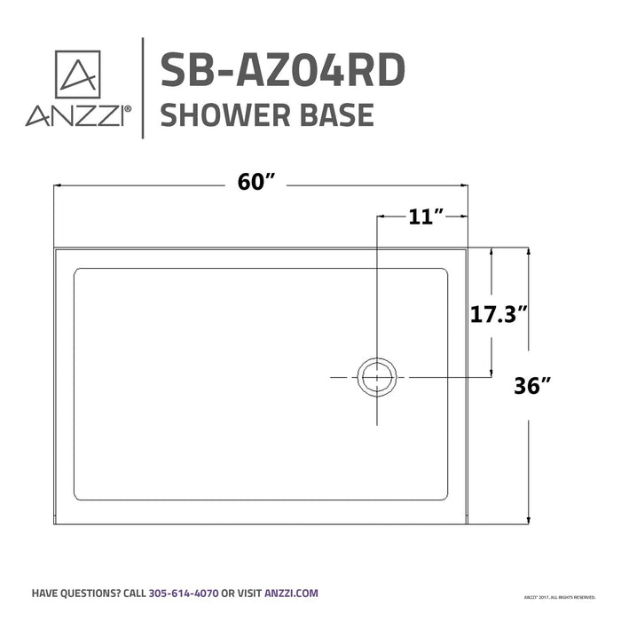 ANZZI Tier Series 36" x 60" Single Threshold White Shower Base with Built-In Tile Flange