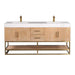 Altair Design Bianco 72"" Double Bathroom Vanity in Light Brown with Brushed Gold Support Base and White Composite Stone Countertop