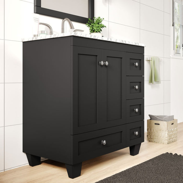 Eviva Acclaim 28" Transitional Bathroom Vanity in Espresso, Gray or White Finish with White Carrara Marble Countertop and Undermount Porcelain Sink