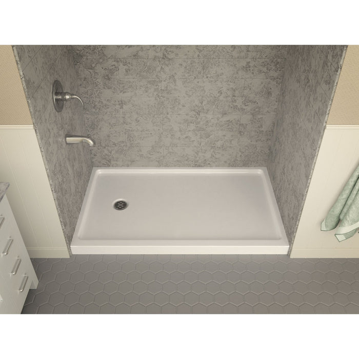 ANZZI Colossi Series 36" x 60" Single Threshold White Shower Base with Built-In Tile Flange