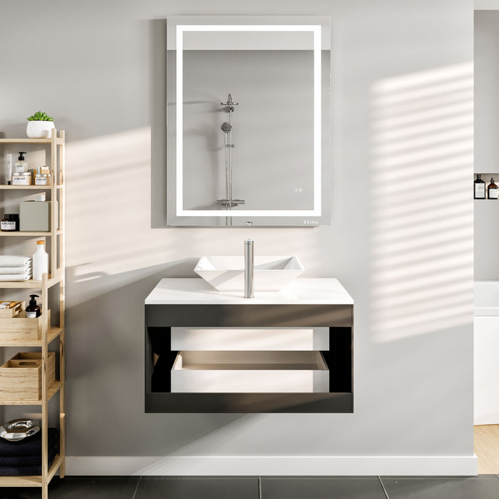 Eviva Totti Wave 30" Modern Bathroom Vanity in Espresso, Gray, or White, Finish with Super White Man-Made Stone Countertop and Porcelain Vessel Sink