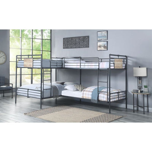Acme Furniture Cordelia Double Twin & Double Full Bunk Bed in Sandy Black, Dark Bronze Hand-Brushed Finish BD00365