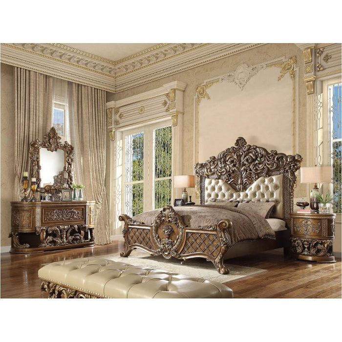 Acme Furniture Constantine E. King Bed - Hb in Pu, Light Gold, Brown & Gold Finish BD00471EK1