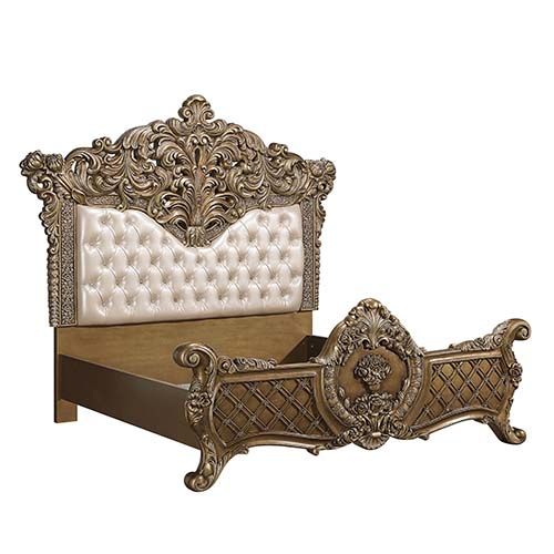 Acme Furniture Constantine Ek Bed in Pu, Light Gold, Brown & Gold Finish BD00471EK