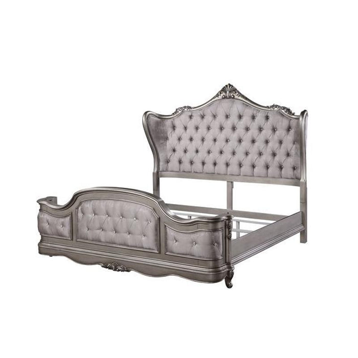 Acme Furniture Ausonia Ck / Ek Bed - Hb in Velvet & Antique Platinum Finish BD00601CKEK1