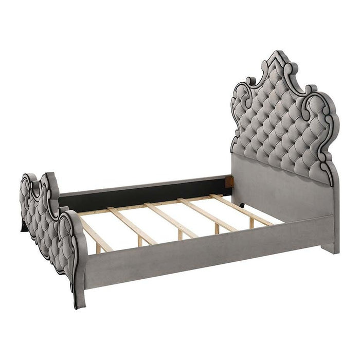 Acme Furniture Perine Queen Bed in Gray Velvet BD01062Q