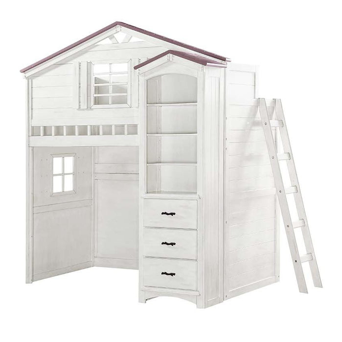 Acme Furniture Tree House Twin Loft Bed in Pink & White Finish BD01415