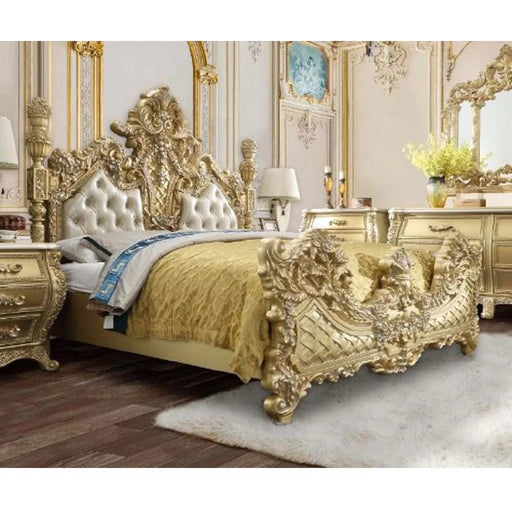 Acme Furniture Cabriole Ek Bed Footboard/Headboard Base in Light Gold Pu And Gold Finish BD01463EK2