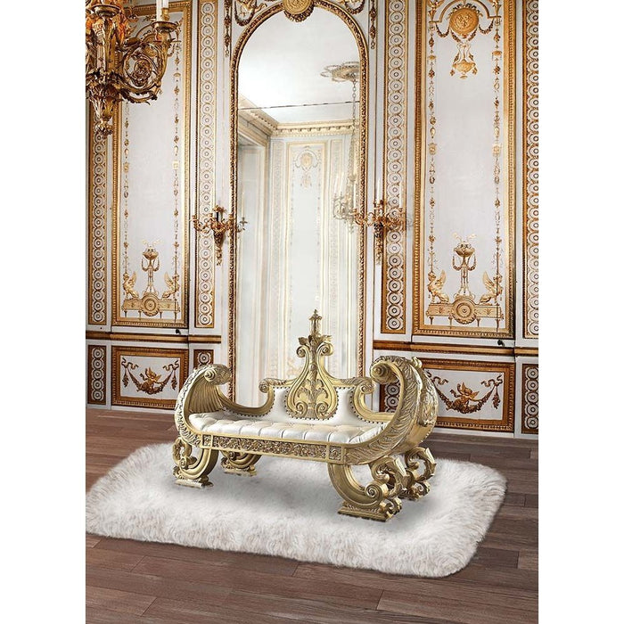 Acme Furniture Bernadette Bench in White PU & Gold Finish BD01480