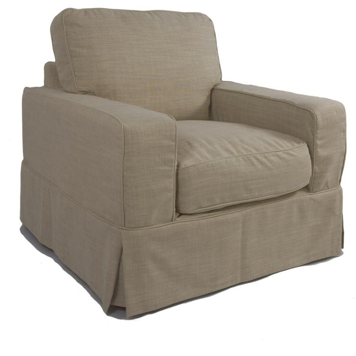 Sunset Trading Americana Box Cushion Slipcovered Chair and Ottoman | Linen SU-108520-30-466082