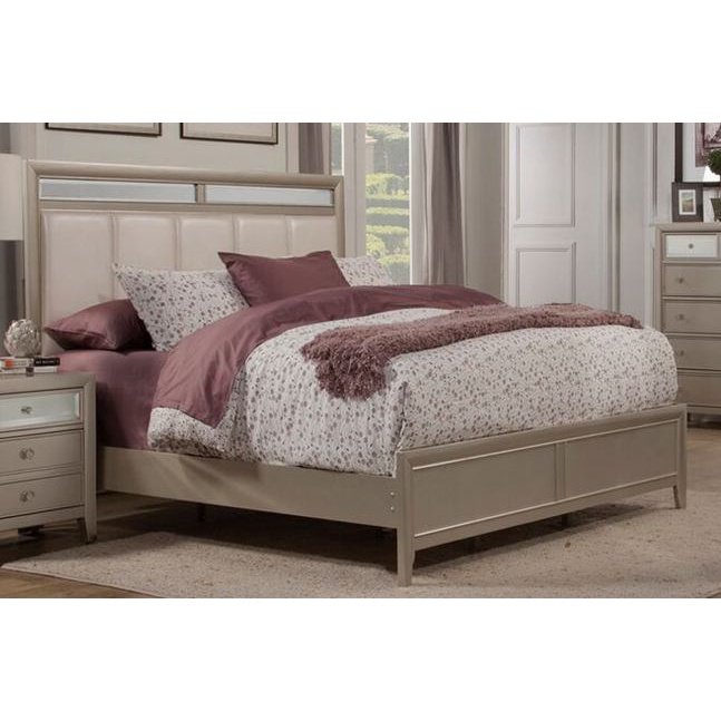 Alpine Furniture Silver Dreams California King Panel Bed w/Upholstered Headboard, Silver 1519-07CK