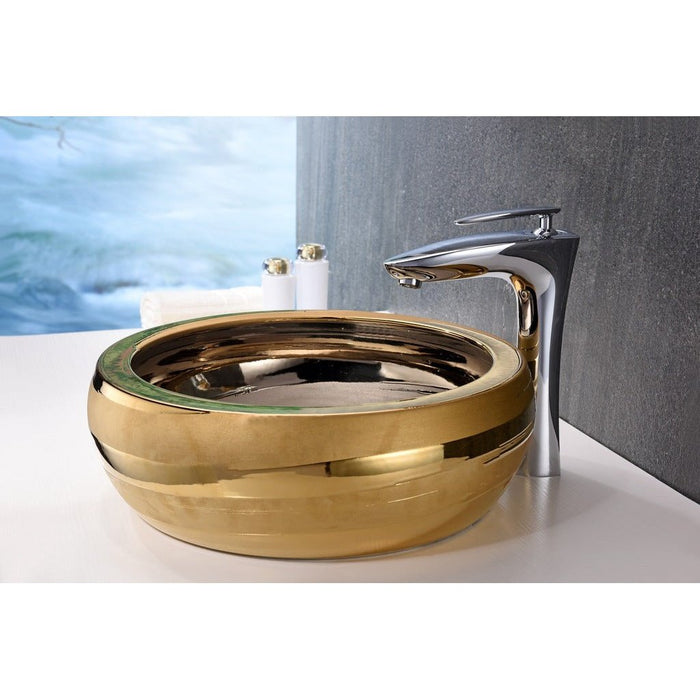 ANZZI Regalia Series 17" x 17" Deco-Glass Round Vessel Sink in Smoothed Gold Finish with Polished Chrome Pop-Up Drain LS-AZ181