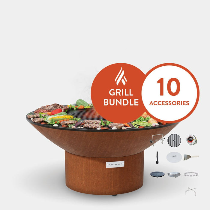 Arteflame Classic 40" Grill with a Low Round Base Home Chef Max Bundle With 10 Grilling Accessories.