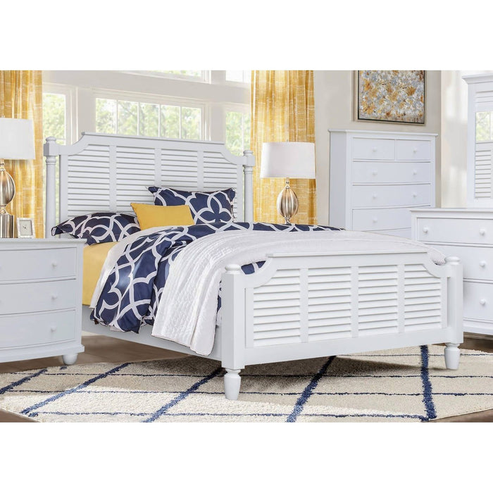 Sunset Trading White Shutter Wood Queen Bed | Coastal Queensize Bedroom Furniture CF-1105-0150-QB