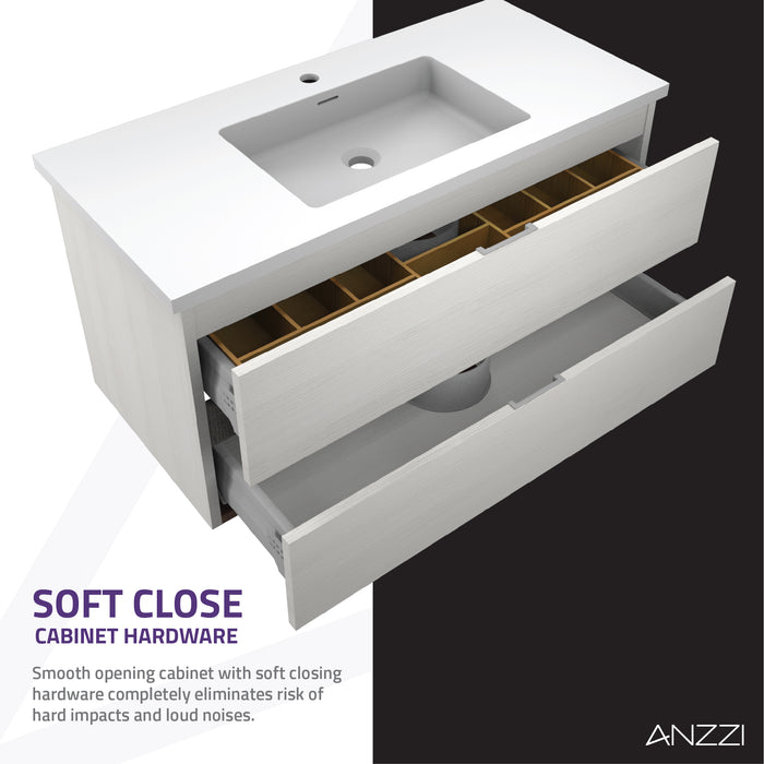 ANZZI Conques 39" x 20" Rich White Solid Wood Single Bathroom Vanity Set VT-MR3SCCT39-WH