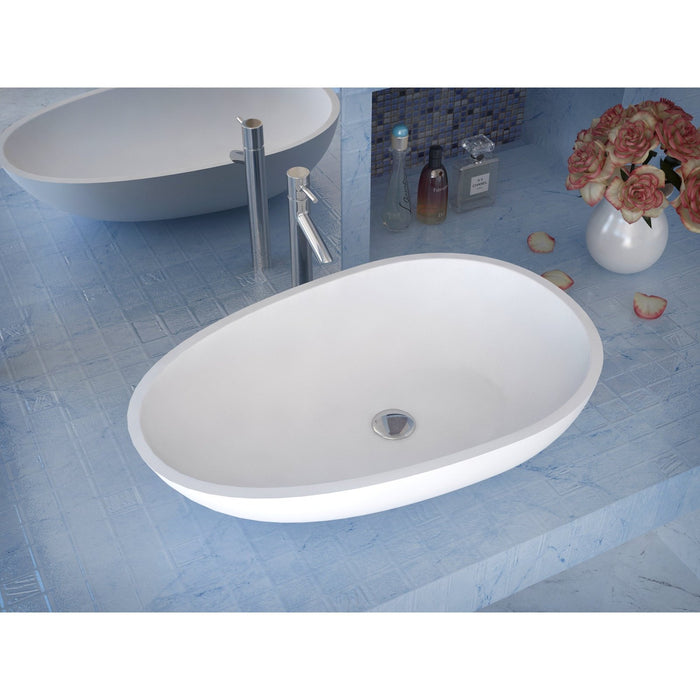 ANZZI Trident Series 24" x 16" Oval Shape Vessel Sink in Matte White Finish with Polished Chrome Pop-up Drain LS-AZ606