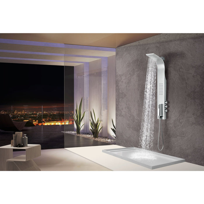 ANZZI Pier Series 48" 1-Jetted Full Body Shower Panel in Brushed Stainless Steel Finish with Heavy Rain Shower Head and Euro-Grip Hand Sprayer SP-AZ076