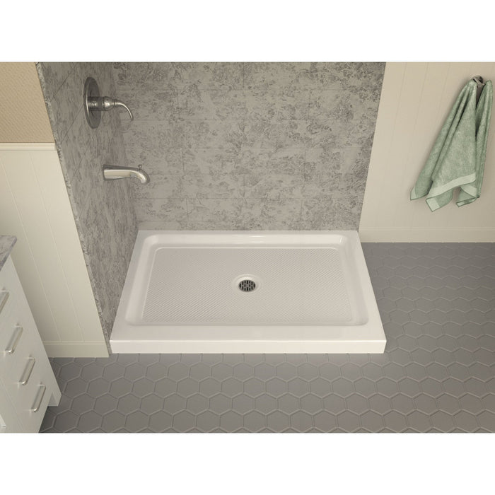 ANZZI Vail Series 36" x 48" Center Drain Double Threshold White Shower Base with Built-In Tile Flange SB-AZ022R