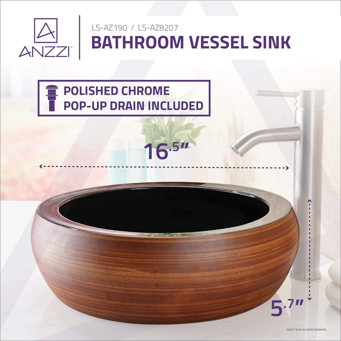 ANZZI Levi Series 17" x 17" Deco-Glass Round Vessel Sink with Polished Chrome Pop-Up Drain