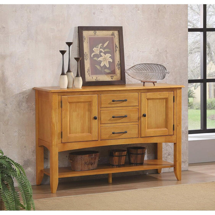 Sunset Trading Selections Sideboard with Large Display Shelf | 3 Drawers 2 Storage Cabinets | Light Oak DLU-1122-SB-LO