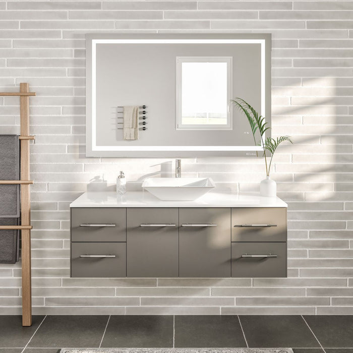 Eviva Totti Wave 48" Modern Bathroom Vanity in Gray, or White, Finish with Super White Man-Made Stone Countertop and Porcelain Vessel Sink