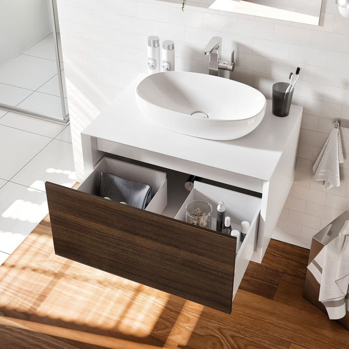 Eviva Santa Monica 30" Wall Mount Bathroom Vanity in Gray Oak, Rosewood or Matte White Finish with Solid Surface Vessel Sink