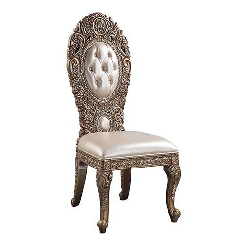 Acme Furniture Constantine Side Chair Set-2 in PU, Brown & Gold Finish DN00478