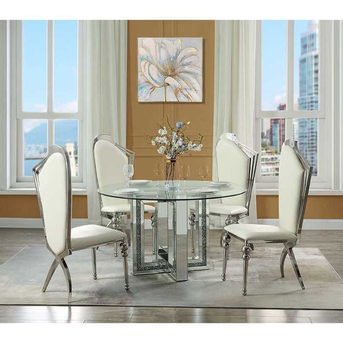 Acme Furniture Noralie Dining Table in Mirrored & Faux Diamonds DN00715