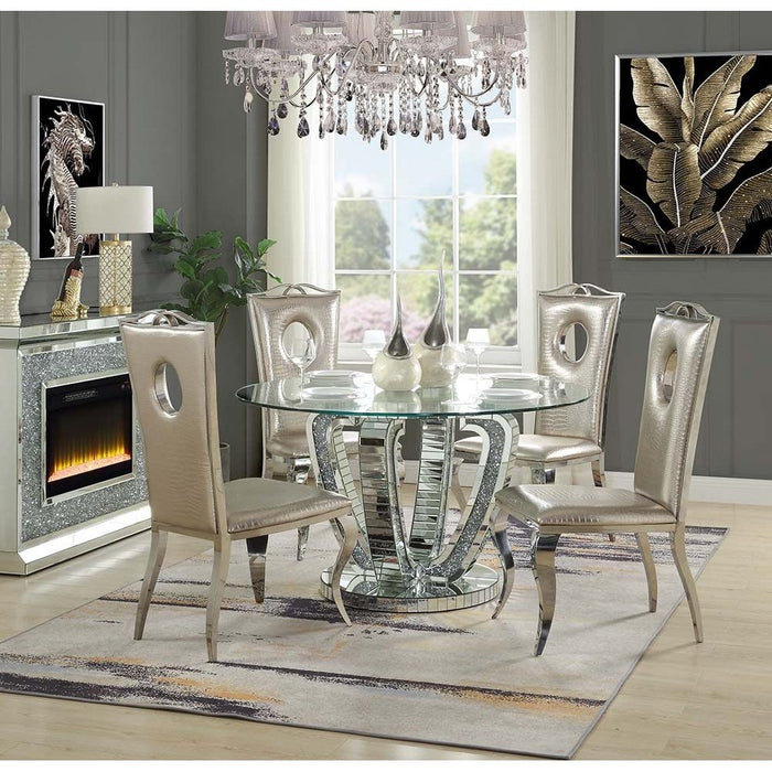 Acme Furniture Noralie Dining Table in Mirrored & Faux Diamonds DN00717