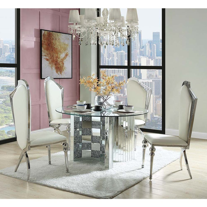 Acme Furniture Noralie Dining Table in Mirrored & Faux Diamonds DN00718