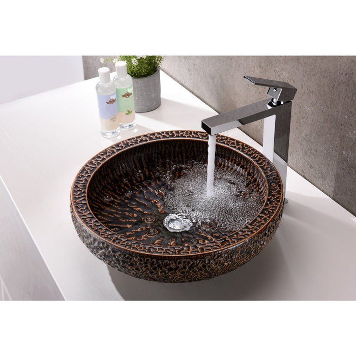 ANZZI Regalia Series 16" x 16" Deco-Glass Round Vessel Sink in Speckled Umber Finish with Polished Chrome Pop-Up Drain LS-AZ188