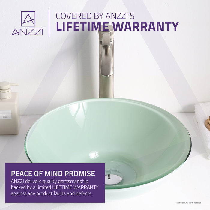 ANZZI Sonata Series 16" x 16" Deco-Glass Round Vessel Sink in Lustrous Light Green Finish with Polished Chrome Pop-Up Drain LS-AZ083