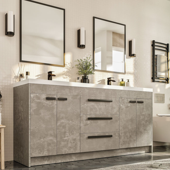 Eviva Lugano 72" Modern Double Sink Bathroom Vanity in Cement Gray, Gray, Rosewood or White Finish with White Integrated Acrylic Top