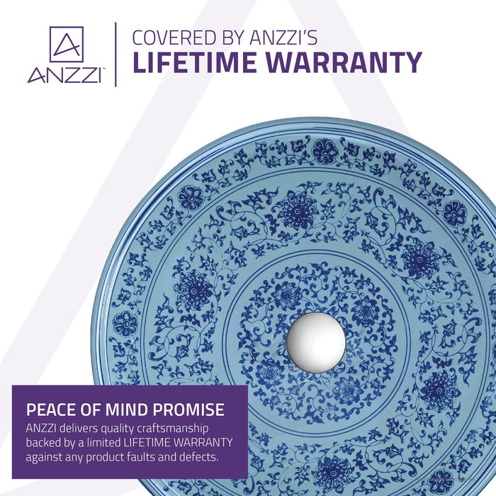 ANZZI Cadence Series 16" x 16" Deco-Glass Round Vessel Sink with Polished Chrome Pop-Up Drain