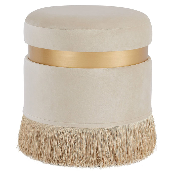 New Pacific Direct Suri Velvet Fabric Fringe Round Storage Ottoman 1600042-348