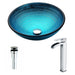 ANZZI Enti Series 17" x 17" Deco-Glass Round Vessel Sink in Lustrous Blue Finish with Chrome Pop-Up Drain and Faucet