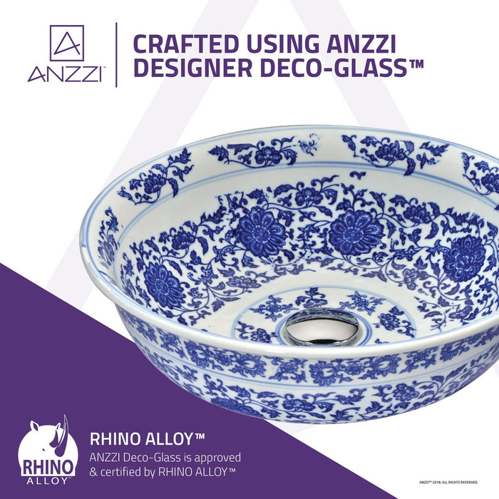 ANZZI Cadence Series 16" x 16" Deco-Glass Round Vessel Sink with Polished Chrome Pop-Up Drain