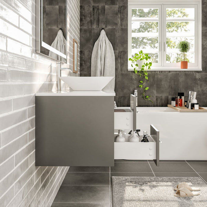 Eviva Totti Wave 48" Modern Bathroom Vanity in Gray, or White, Finish with Super White Man-Made Stone Countertop and Porcelain Vessel Sink