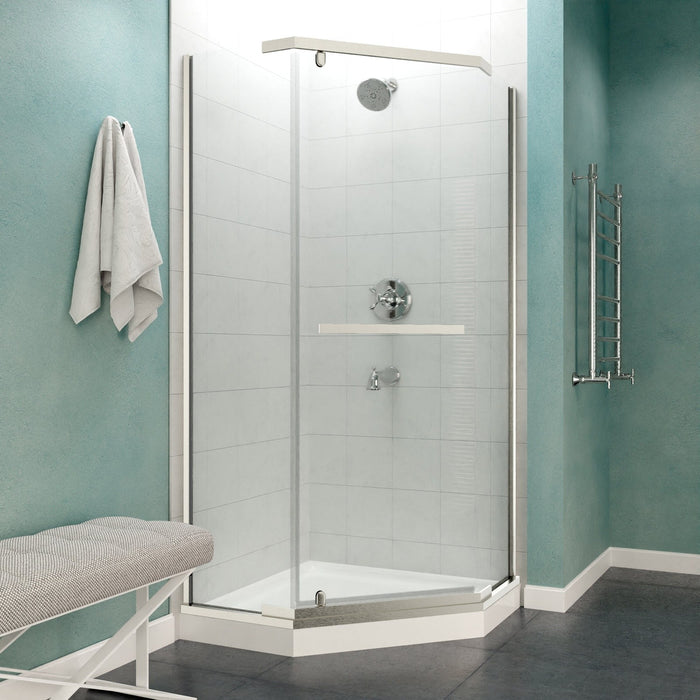 ANZZI Castle Series 49" x 72" Brushed Nickel Semi-Frameless Neo-Angle Hinged Shower Door with Tsunami Guard SD-AZ056-01BN