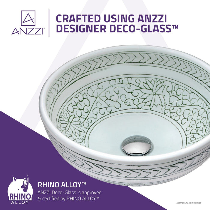 ANZZI Cadence Series 16" x 16" Deco-Glass Round Vessel Sink with Polished Chrome Pop-Up Drain