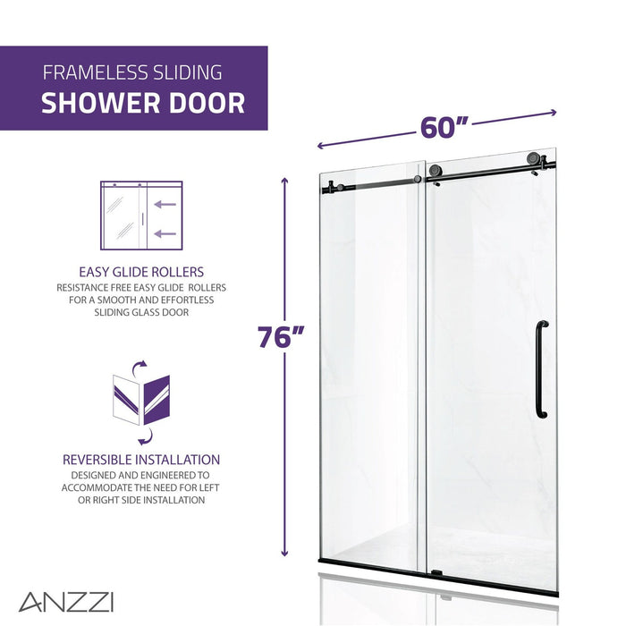 ANZZI Madam Series 60" x 76" Brushed Nickel Frameless Rectangular Sliding Shower Door with Tsunami Guard SD-AZ13-02BN