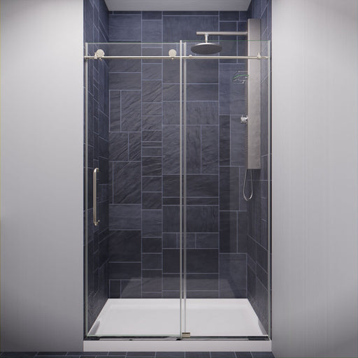 ANZZI Madam Series 48" x 76" Brushed Nickel Frameless Rectangular Sliding Shower Door with Tsunami Guard SD-AZ13-01BN