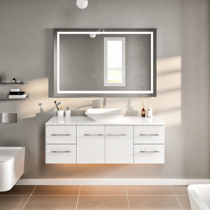 Eviva Totti Wave 48" Modern Bathroom Vanity in Gray, or White, Finish with Super White Man-Made Stone Countertop and Porcelain Vessel Sink