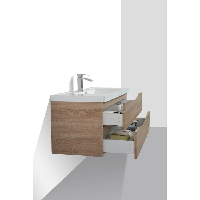 Eviva Smile 48" Wall Mount Modern Single Bathroom Vanity in Rosewood or White Oak Finish with White Integrated Acrylic Top