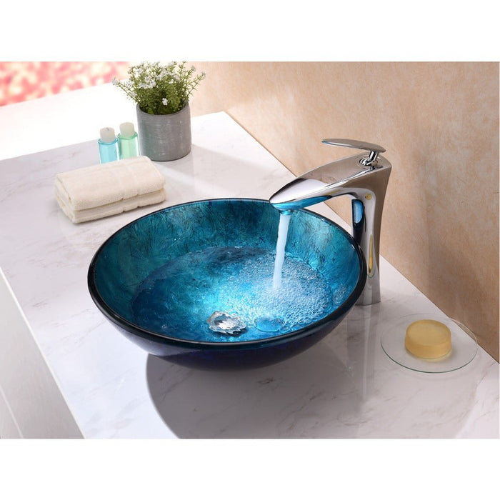 ANZZI Jonas Series 17" x 17" Deco-Glass Round Vessel Sink with Polished Chrome Pop-Up Drain