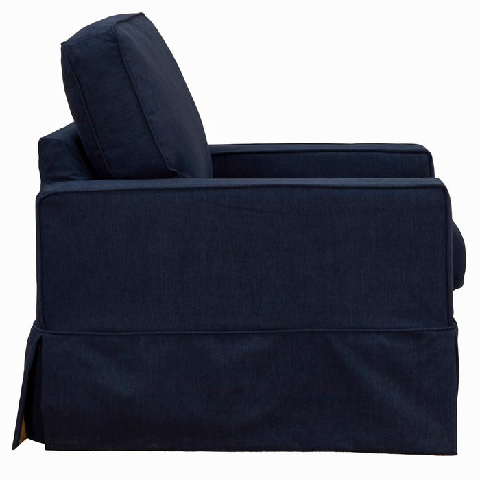 Sunset Trading Americana Box Cushion Slipcovered Chair | Stain Resistant Performance Fabric | Navy Blue SU-108520-391049