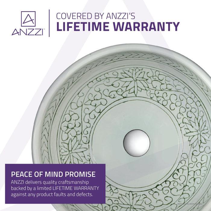 ANZZI Cadence Series 16" x 16" Deco-Glass Round Vessel Sink with Polished Chrome Pop-Up Drain