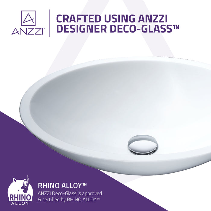 ANZZI Warika Series 20" x 15" Deco-Glass Round Vessel Sink in White Finish with Polished Chrome Pop-Up Drain LS-AZ8094