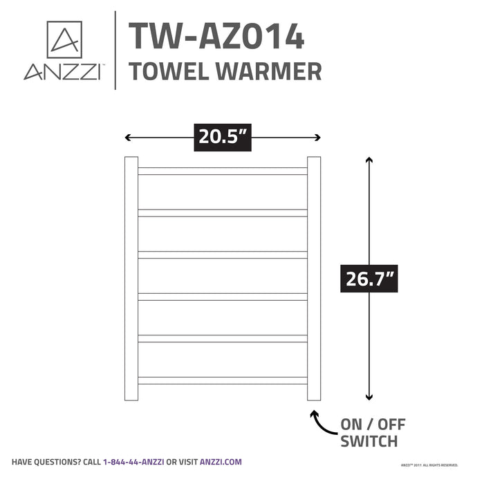 ANZZI Charles Series 6-Bar Stainless Steel Wall-Mounted Electric Towel Warmer Rack in Polished Chrome Finish TW-AZ014CH