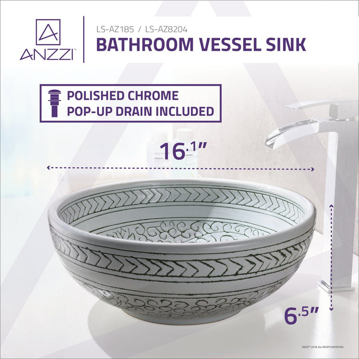 ANZZI Cadence Series 16" x 16" Deco-Glass Round Vessel Sink with Polished Chrome Pop-Up Drain